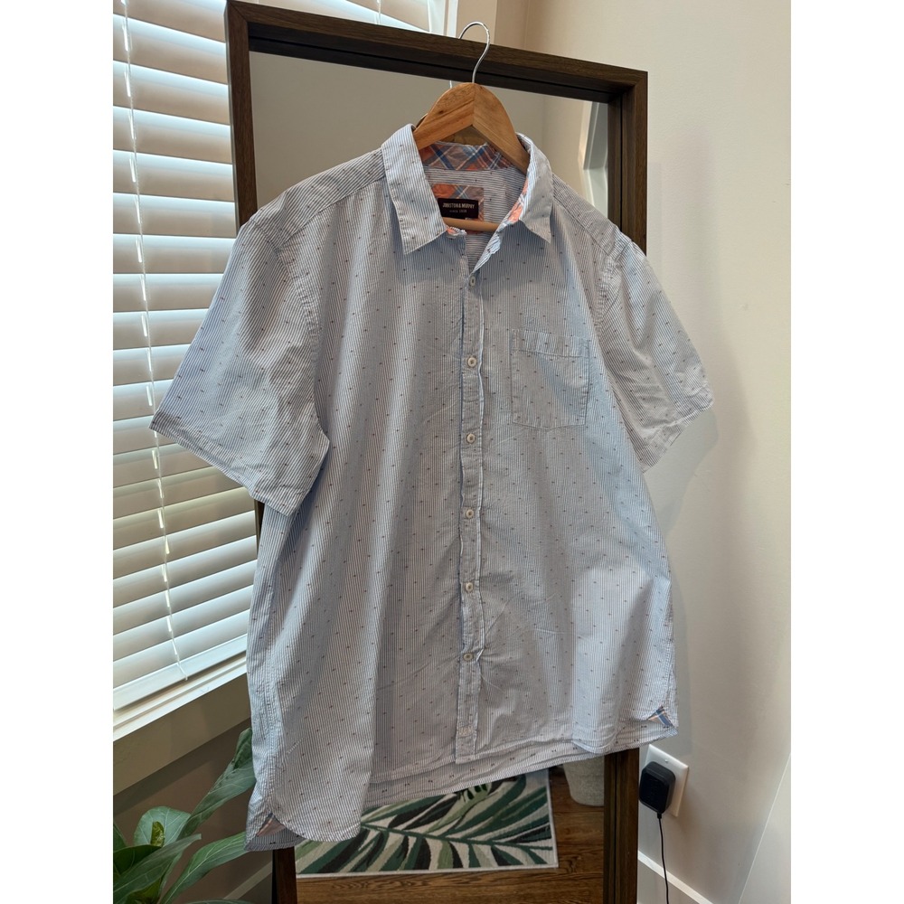 Johnston & Murphy Blue Red Seersucker Button Up Short Sleeve Casual Shirt XL EUC